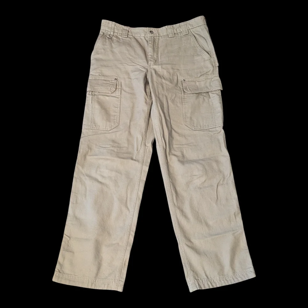 Duluth Dessert Khaki Tan Fire Hose Relaxed Fit Cotton Cargo Pants Men's 36x34